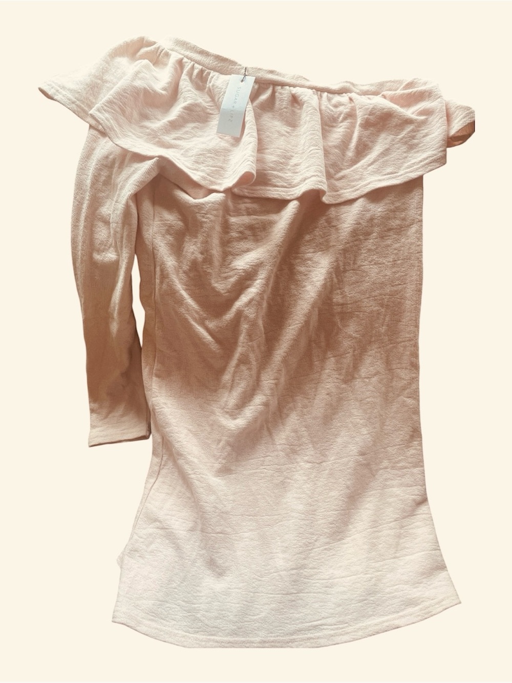 Sugar Lips 2 One-Shoulder Ruffle Neckline Mini Dress in Blush Pink - Women’s